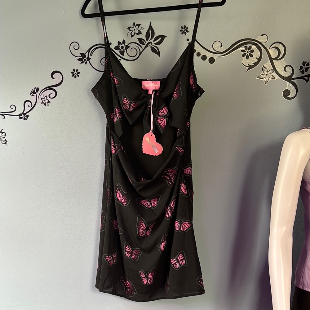 Black Dress with Pink Butterfly Print